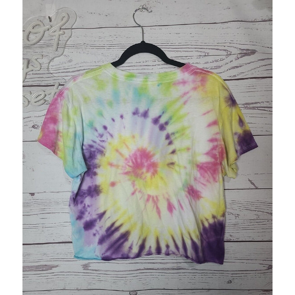 Disney Multicolor Tie Dye Minnie Mouse Print Short Sleeve Crop Top Womans Sze XL - Picture 2 of 5